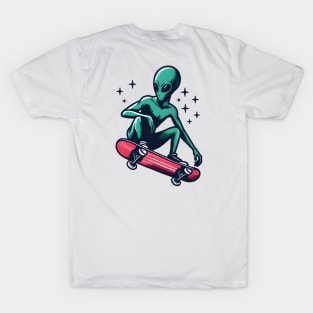 Skate into the Unknown: Whimsical Alien Skateboard Art Prints for an Otherworldly Ride! T-Shirt